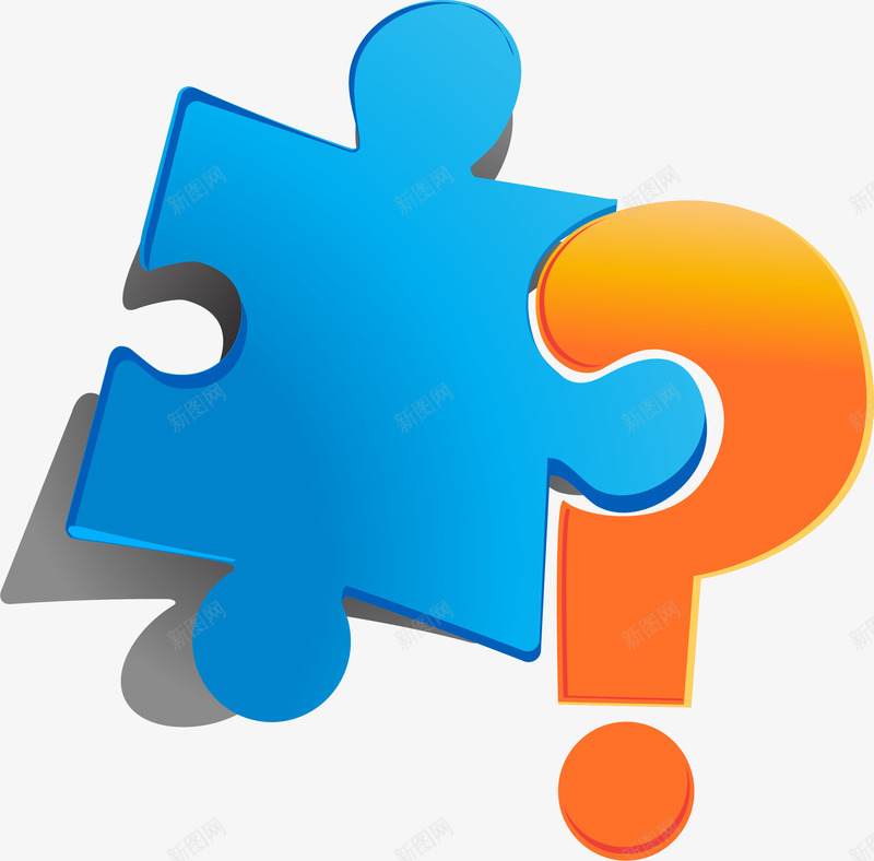 手绘蓝色拼图块桔色问号矢量图ai免抠素材_88icon https://88icon.com 手绘 拼图块 桔色 蓝色 问号 矢量图