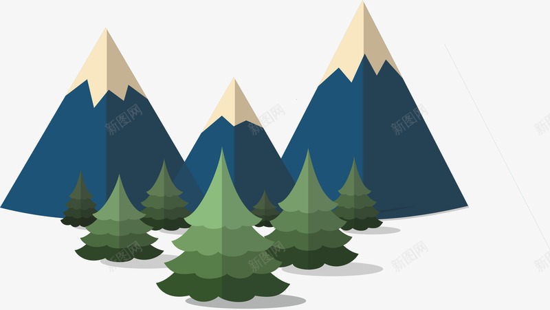 雪山圣诞png免抠素材_88icon https://88icon.com 卡通 圣诞 松树 雪山