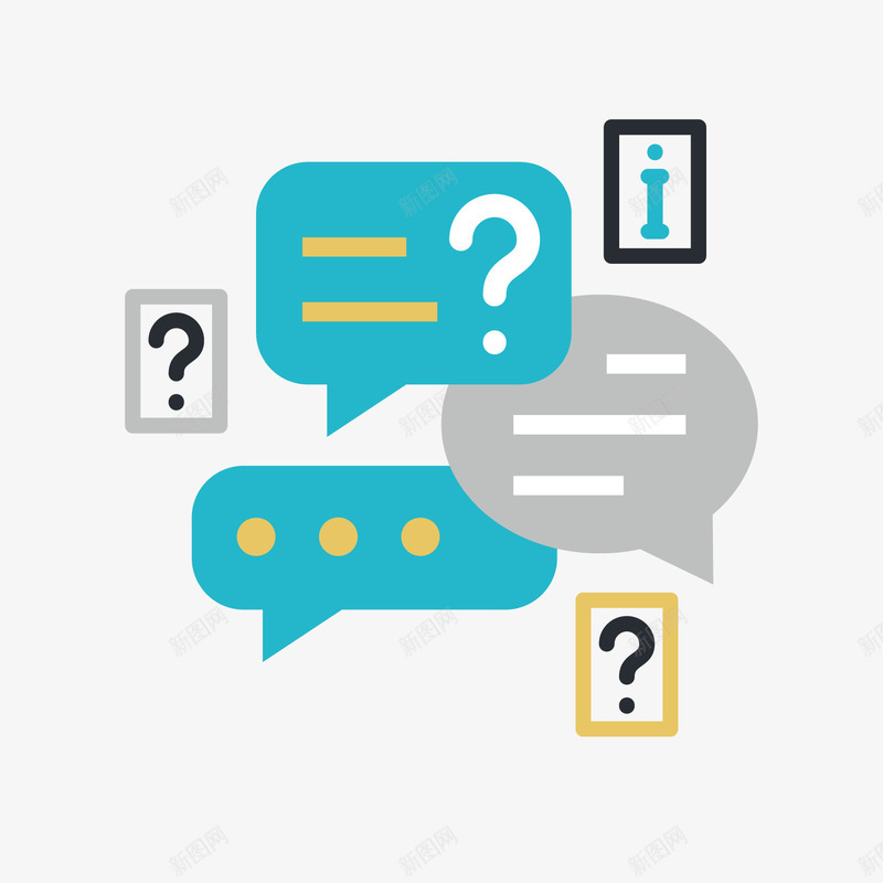 彩色对话框卡通元素矢量图ai免抠素材_88icon https://88icon.com 卡通 圆角 彩色 扁平化 社交 符号 谈论 问号 矢量图