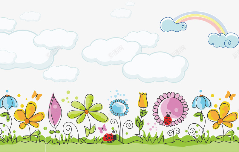卡通草地白云png免抠素材_88icon https://88icon.com 优设网 卡通 彩虹 白云 草地
