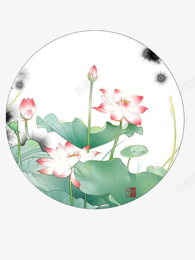 圆形装饰图png免抠素材_88icon https://88icon.com 中国风水墨图 中国风装饰图 荷叶