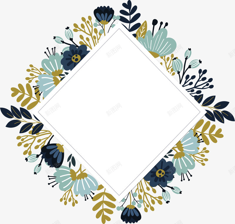 蓝绿色春花装饰边框矢量图ai免抠素材_88icon https://88icon.com 春花 春花边框 矢量png 菱形边框 蓝绿色 装饰边框 矢量图
