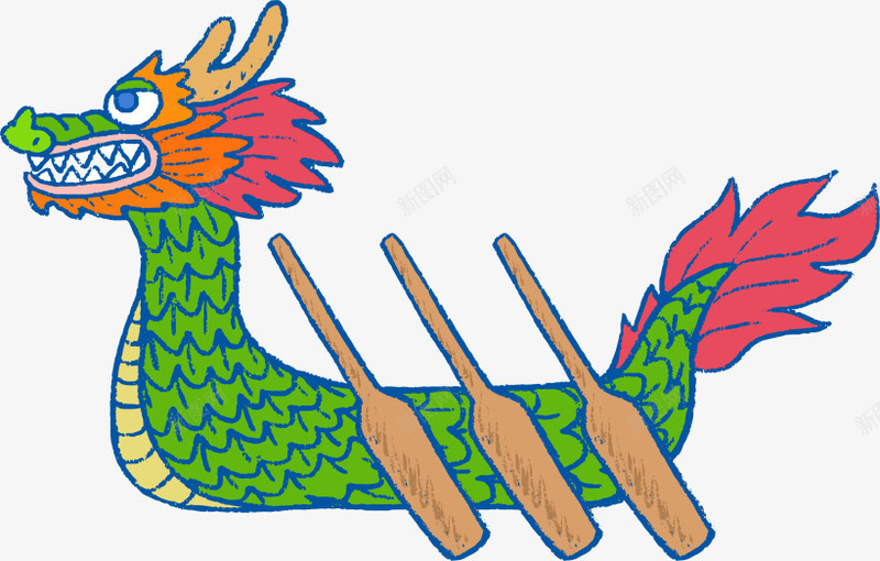 端午节中国风龙舟png免抠素材_88icon https://88icon.com 中国风龙舟 划龙舟 栩栩如生 端午节 绿色鳞片 绿色龙舟