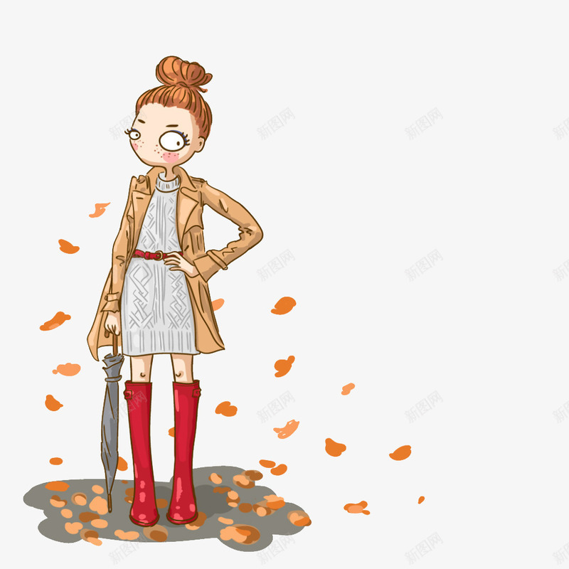 秋天的女孩png免抠素材_88icon https://88icon.com 卡通人物 女孩 女生 秋天 秋装 落叶