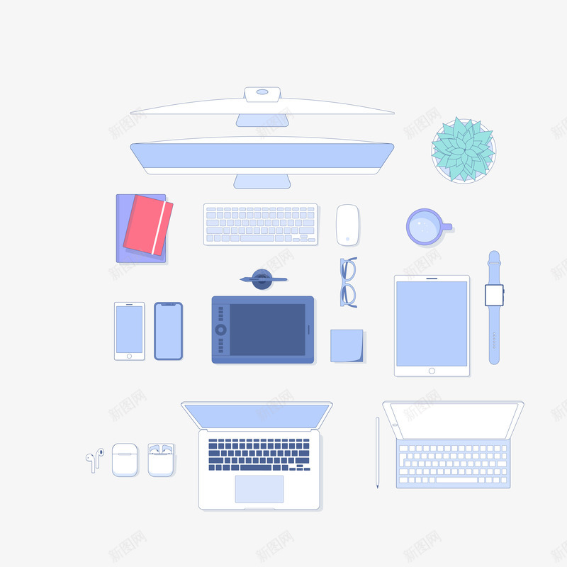 电脑俯视装饰案矢量图ai免抠素材_88icon https://88icon.com 俯视 手绘 摆设 本子 桌面 电脑 盆栽 笔记本 笔记本电脑 装饰 矢量图