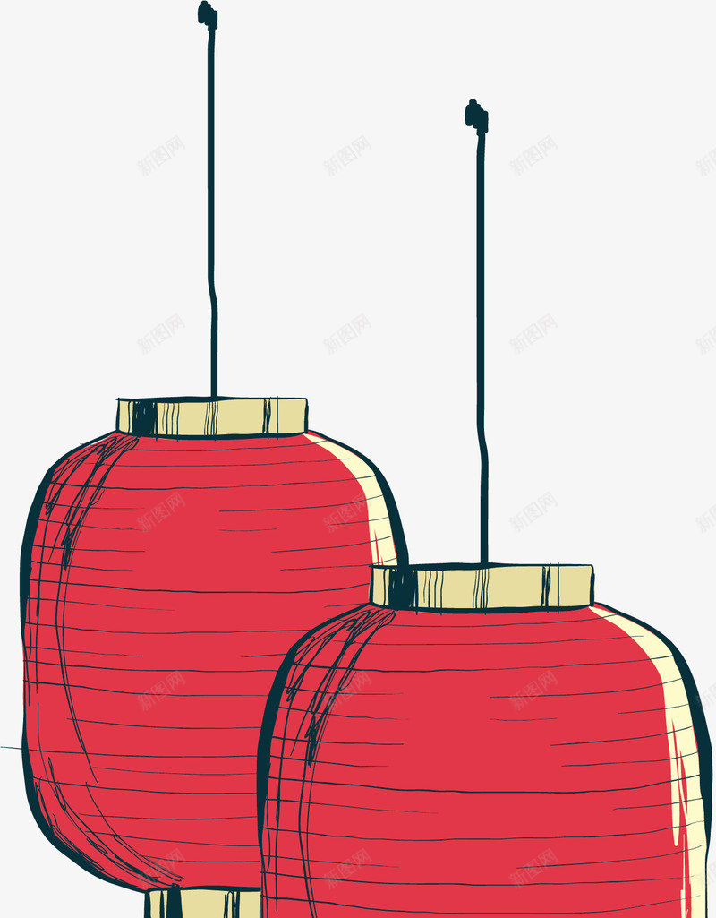 手绘中国风灯笼png免抠素材_88icon https://88icon.com 中国风 中秋灯笼 古风灯笼 灯笼 矢量png 红色灯笼