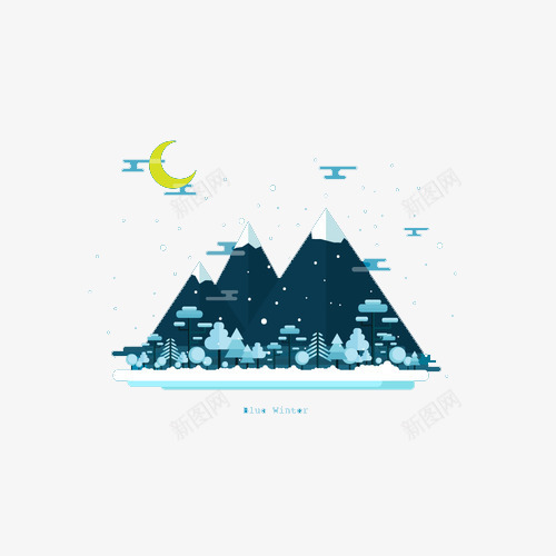 扁平化雪山psd免抠素材_88icon https://88icon.com 山 手绘 月亮 雪山