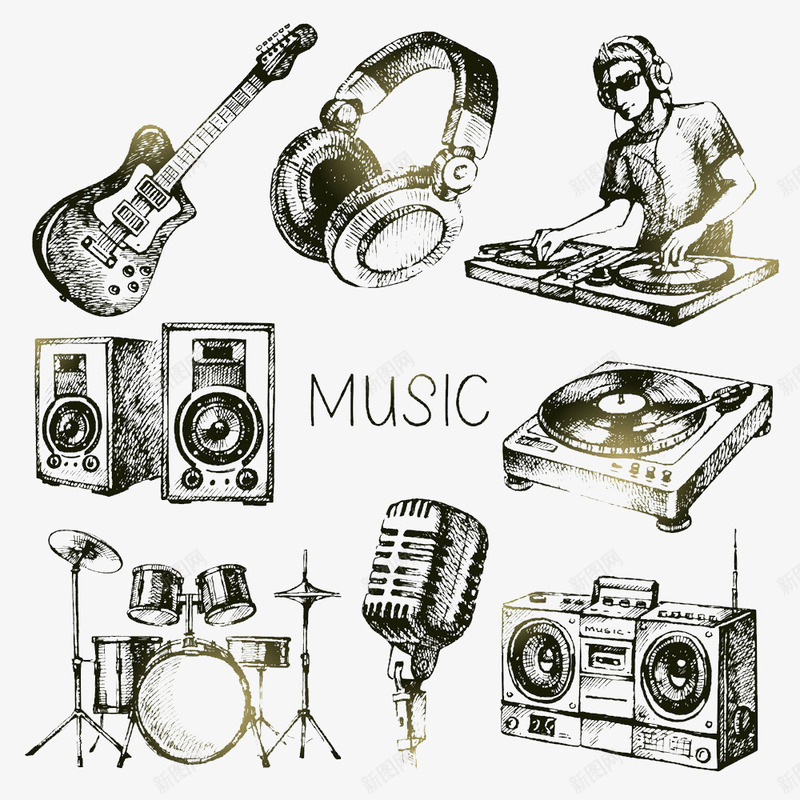 音乐主题插画png免抠素材_88icon https://88icon.com 吉他 音响 鼓