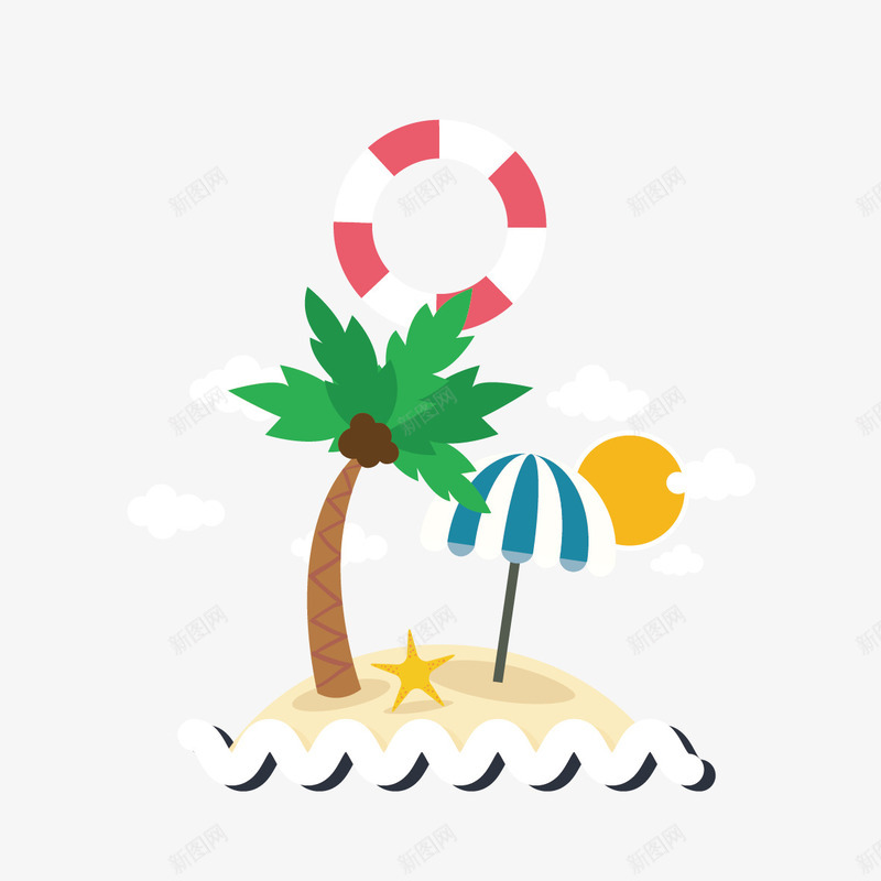 海边度假矢量图ai免抠素材_88icon https://88icon.com 伞 椰子树 海星 海滩 矢量图