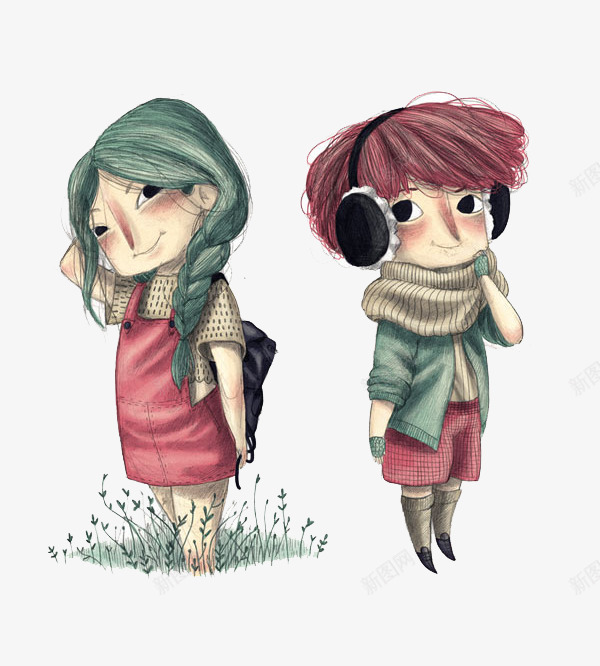 手绘长发短发女孩png免抠素材_88icon https://88icon.com 创意设计 可爱卡片 手绘插画
