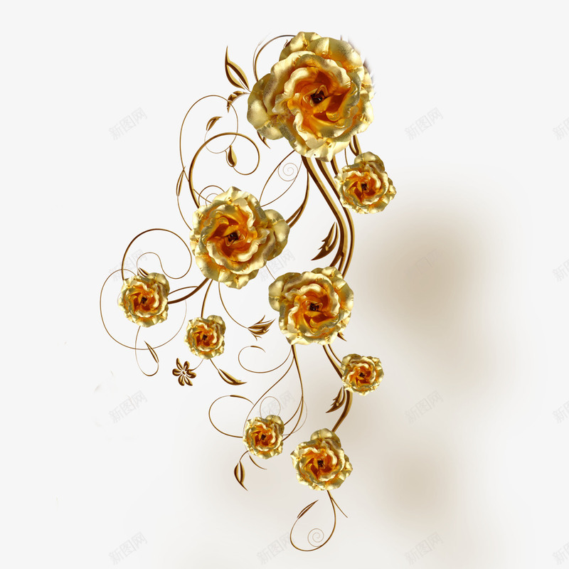 金属花朵png免抠素材_88icon https://88icon.com 玫瑰花 花藤 金属 金色花 镀金