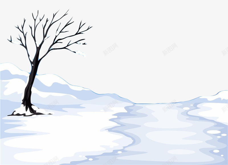 白雪覆盖的江面png免抠素材_88icon https://88icon.com 手绘 枯树 江水 江面 白色 雪 风景