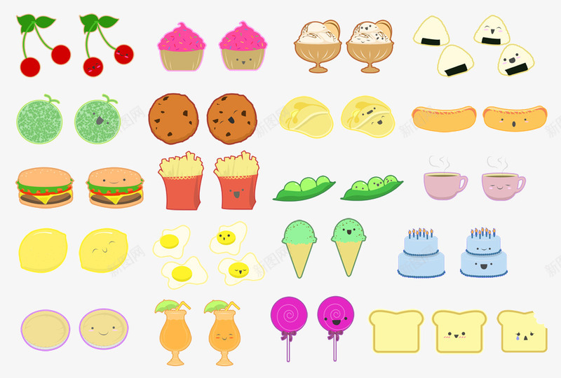 可爱食物合集png免抠素材_88icon https://88icon.com 冰激凌 卡通小甜点 卡通饼干 可爱小零食插画 果汁 柠檬 棒棒糖 樱桃 汉堡 糕点 糖果 蛋糕 豌豆 面包 饭团 饼干