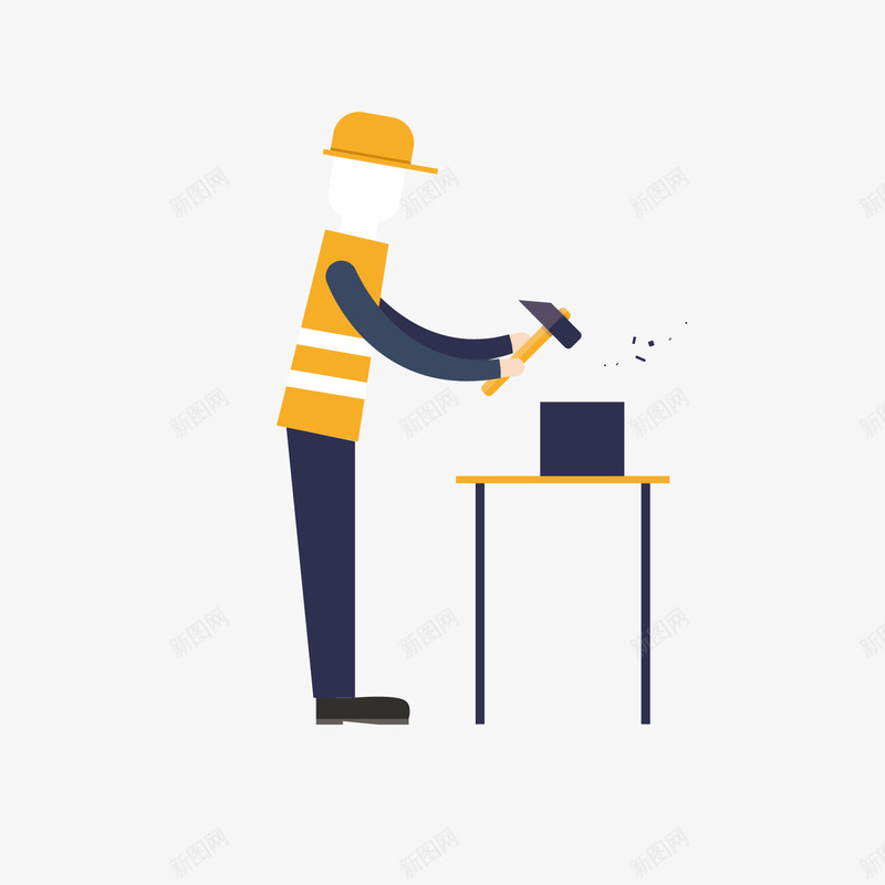 扁平化敲击矢量图ai免抠素材_88icon https://88icon.com 卡通 商务 帽子 扁平化 敲击 锤子 锤炼 黄色 矢量图
