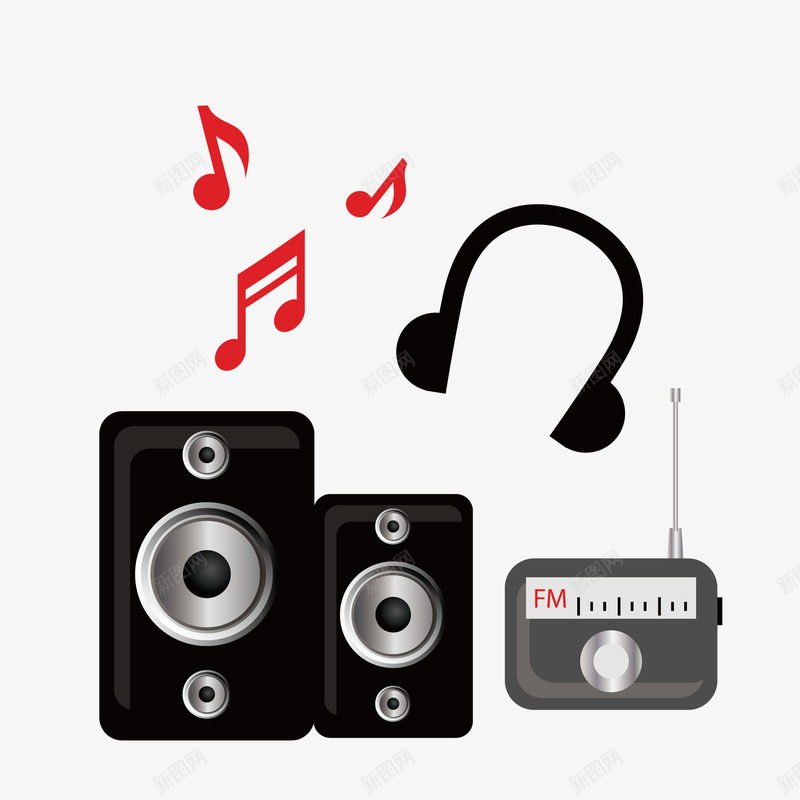 手绘的音响和耳机png免抠素材_88icon https://88icon.com 免抠图 播放器 效果图 耳机 装饰图 装饰画 音响 音符