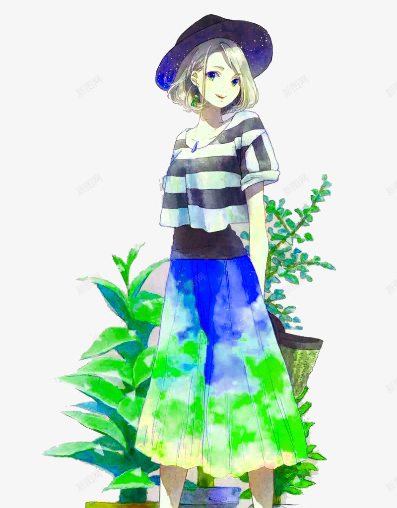 手绘女孩png免抠素材_88icon https://88icon.com 女孩 手绘画 盆栽 矢量装饰 装饰
