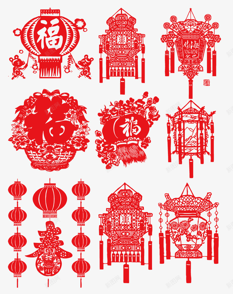 窗花png免抠素材_88icon https://88icon.com PNG 分层 剪纸 字 灯笼 福 窗花
