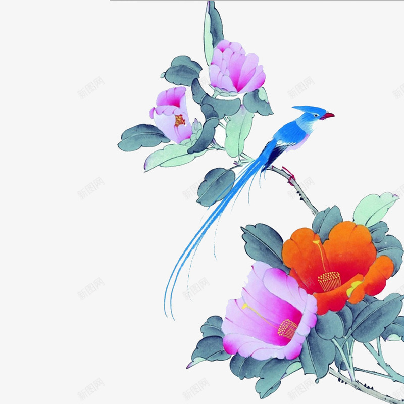 中国花鸟画图png免抠素材_88icon https://88icon.com 中国画 小鸟 水墨画 花朵