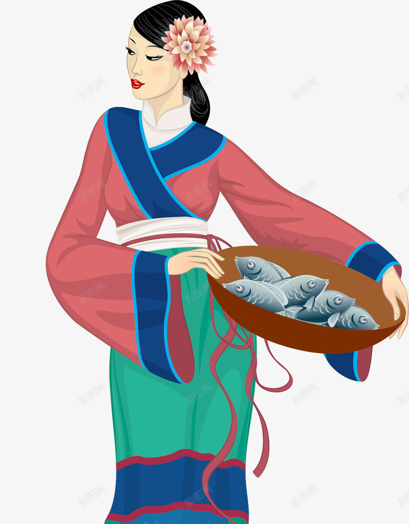 拿着鱼的人矢量图ai免抠素材_88icon https://88icon.com 云南少数民族女人 少数民族女人 少数民族美女 民族 民族女人 花朵 鱼片 矢量图