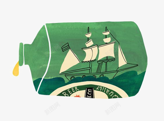 卡通啤酒瓶png免抠素材_88icon https://88icon.com 帆船 手绘啤酒瓶 瓶子 绿色啤酒瓶 酒瓶