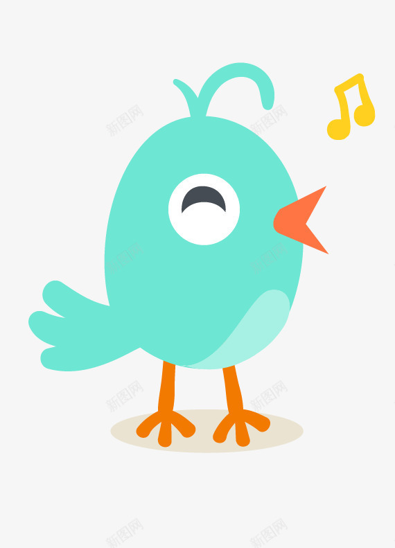 蓝色小鸡png免抠素材_88icon https://88icon.com 一只 卡通 可爱 小鸡 橘色 羽毛 蓝色 音符