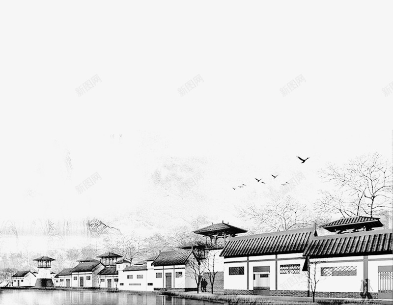 古香古色山水房子png免抠素材_88icon https://88icon.com 中国风 山水 房子 水墨