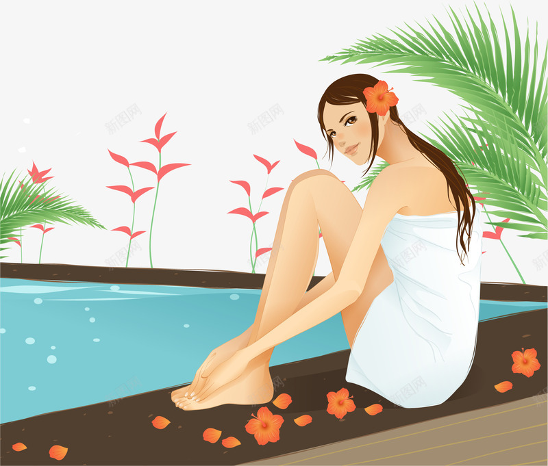 手绘泡温泉png免抠素材_88icon https://88icon.com 休闲 手绘 泡温泉