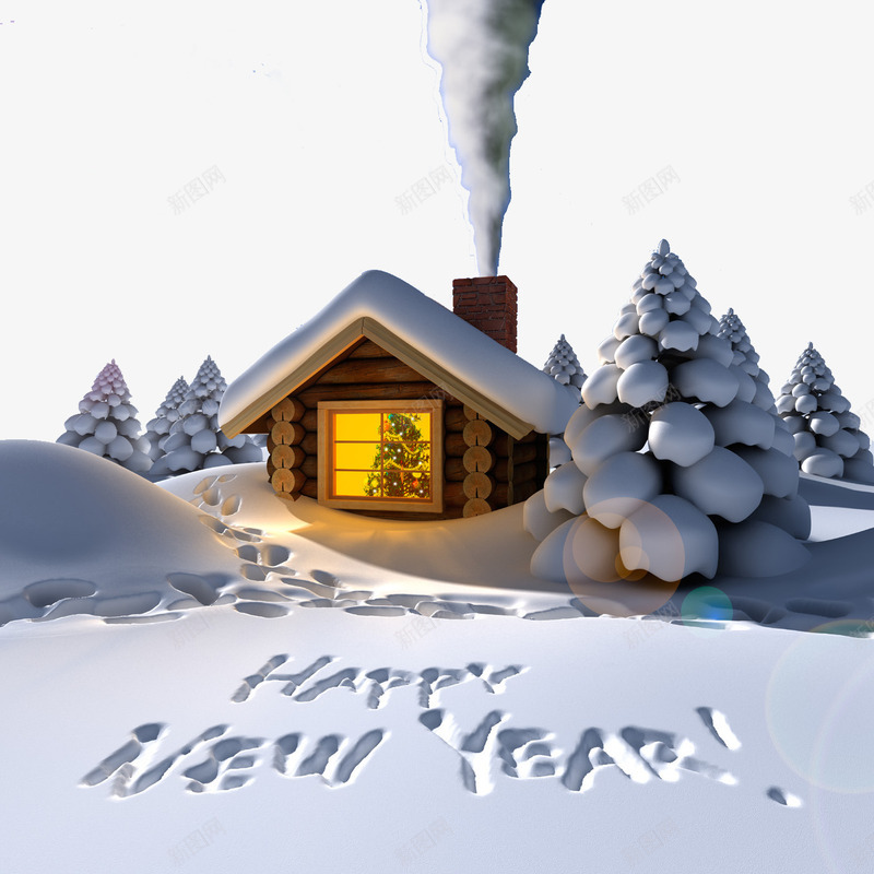 冬季小木屋png免抠素材_88icon https://88icon.com 新年快乐 木屋 烟囱 白色树 雪