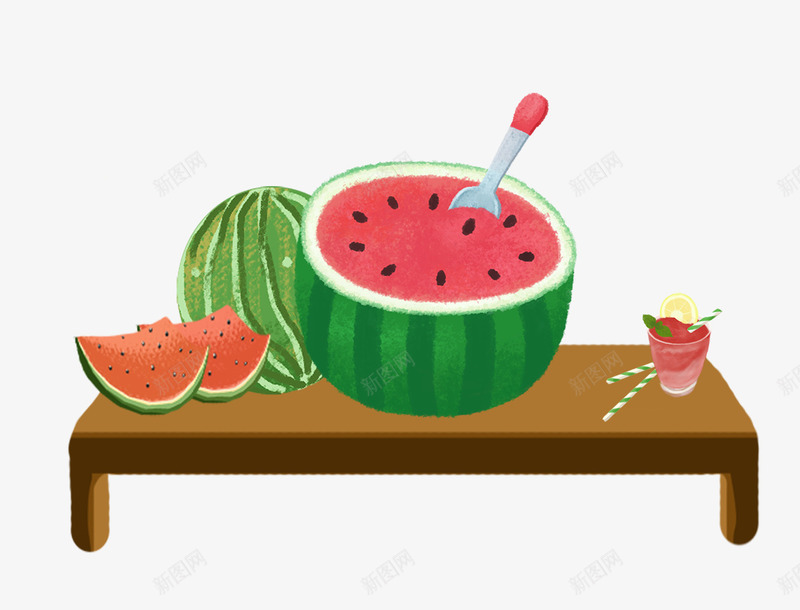 二十四节气处暑之西瓜主题插画psd免抠素材_88icon https://88icon.com 二十四节气 处暑 大暑 手绘 插画 水果 清凉 清新 西瓜