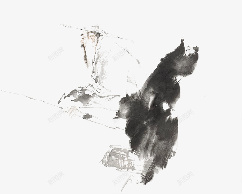 手绘水墨垂钓国画png免抠素材_88icon https://88icon.com 中国风 休闲 垂钓 斗笠 毛笔画 水墨垂钓 水墨画 钓鱼 风景