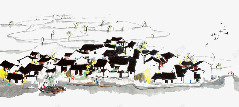 手绘水墨小村庄png免抠素材_88icon https://88icon.com 中国风 小村庄 手绘 手绘元素 水墨画 风景
