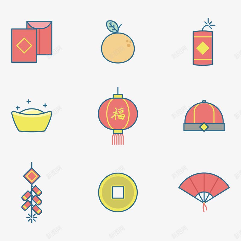 中国风元素png免抠素材_88icon https://88icon.com 元宝 扇子 灯笼 爆竹 福字 红包 纱帽