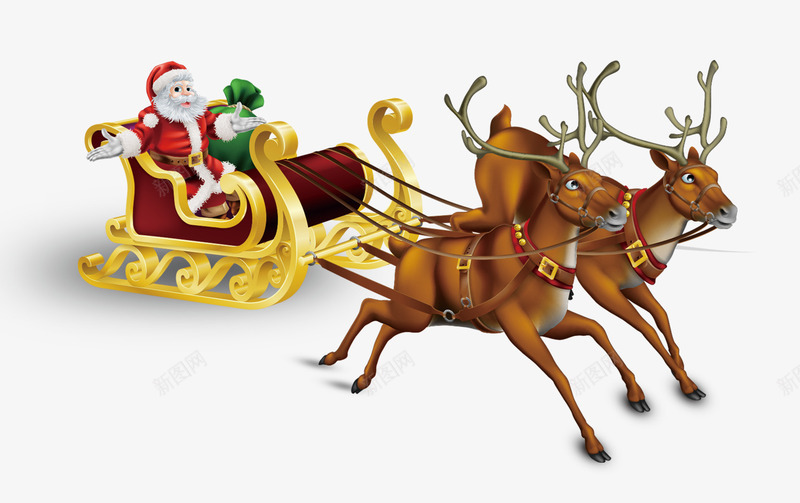 送礼物的圣诞老人png免抠素材_88icon https://88icon.com 圣诞老人 圣诞节 梅花鹿 雪橇