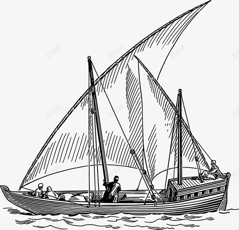 铅笔画帆船png免抠素材_88icon https://88icon.com 小船 帆船 海面 装饰素材 铅笔画 黑色