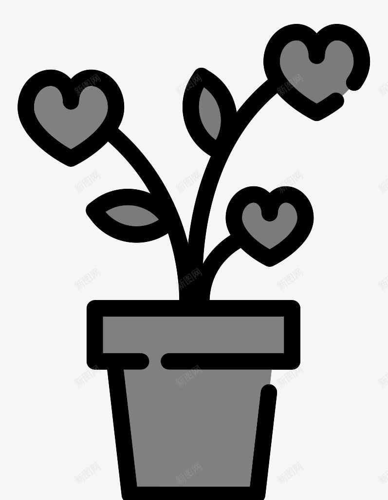 黑色爱心花朵png免抠素材_88icon https://88icon.com 一盆 卡通 灰色 爱心 盆栽 简笔 线条 花朵 黑色