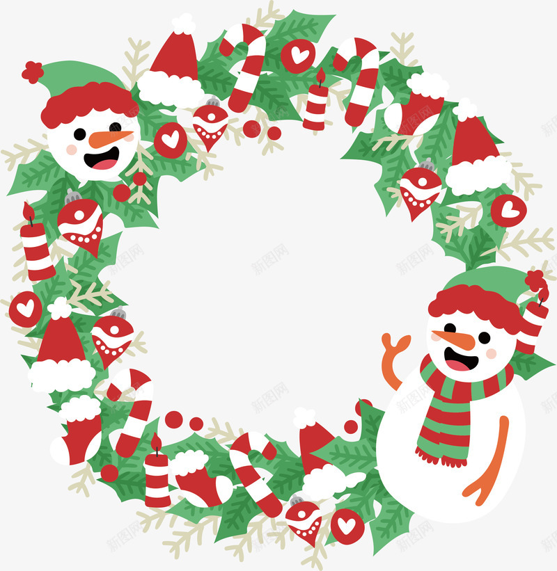 可爱雪人圣诞花环矢量图ai免抠素材_88icon https://88icon.com 圣诞节 圣诞花环 矢量png 花环 雪人 雪人花环 矢量图