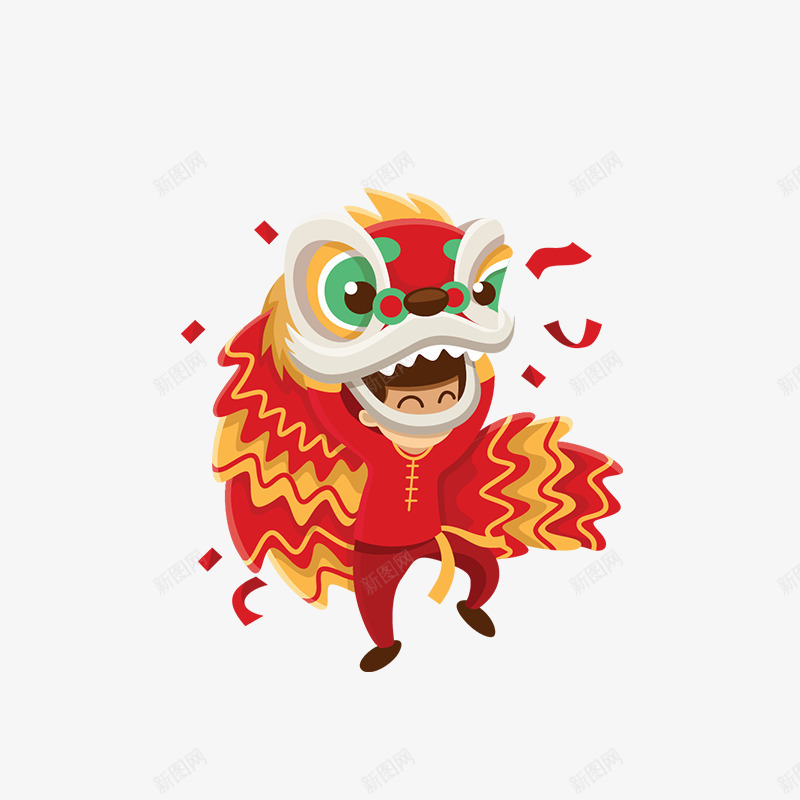 红色舞狮节日庆祝元素psd免抠素材_88icon https://88icon.com 元旦 小孩子舞狮 弯曲 彩纸 彩绘舞狮 新年 红包 红色 舞狮 节日 锯齿