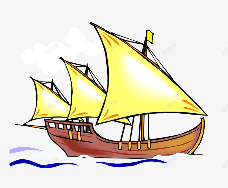 卡通航行的船只png免抠素材_88icon https://88icon.com 卡通 卡通船 帆船 船 船只 船运 货船 轮船 金色帆船 黄色