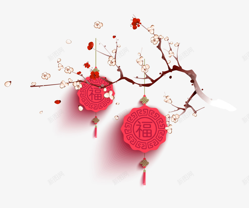 红中国结png免抠素材_88icon https://88icon.com 中国风 古典 梅花 红色