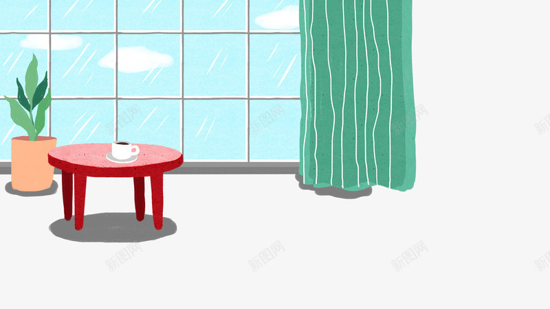 卡通家具红色桌子植物psd免抠素材_88icon https://88icon.com 卡通 家具 杯子 桌子植物 盆栽 红色 绿色的窗帘