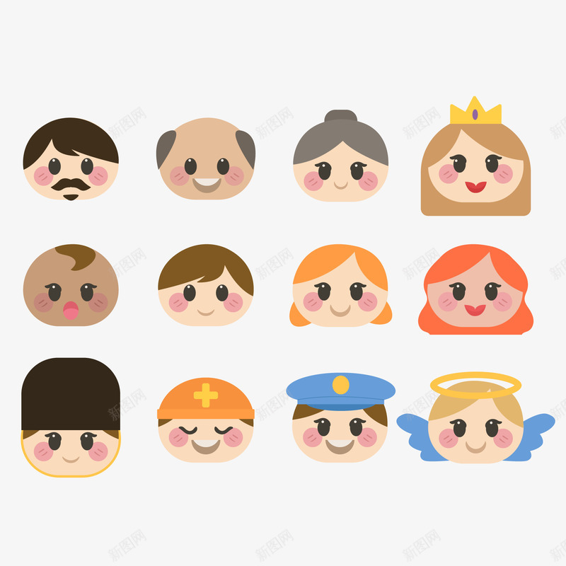 人物表情符号矢量图ai免抠素材_88icon https://88icon.com 公主 医生 天使 女孩 小孩 男孩 矢量人物 符号 老人 职业 表情 警察 矢量图