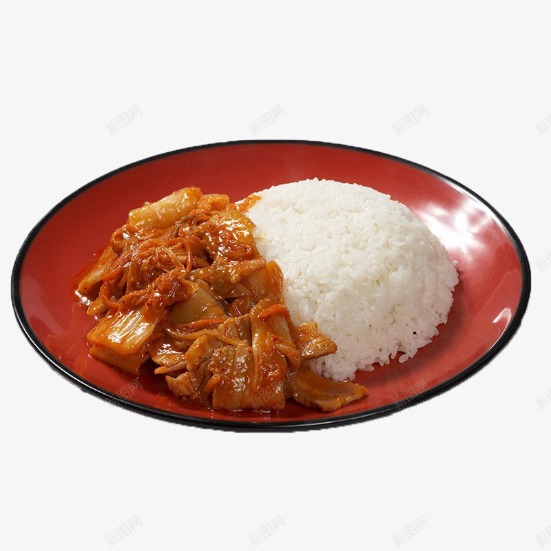 红盘子上的盖浇饭png免抠素材_88icon https://88icon.com 泡菜 盖浇饭 米饭 辣椒 辣白菜 辣白菜泡菜