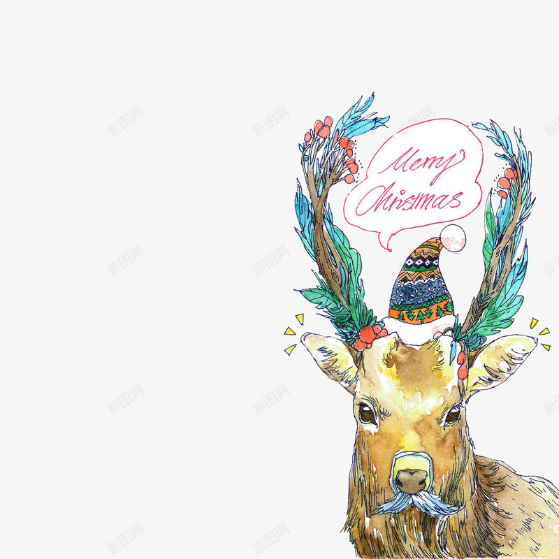 韩版手绘风格麋鹿海报png免抠素材_88icon https://88icon.com 卡通 圣诞节 圣诞贺卡 插画 时尚 海报 清新 金色麋鹿 韩版 麋鹿