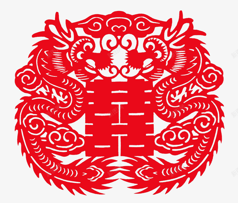 双龙双喜字png免抠素材_88icon https://88icon.com 双喜字 吉祥 喜庆 圆形喜字 福气