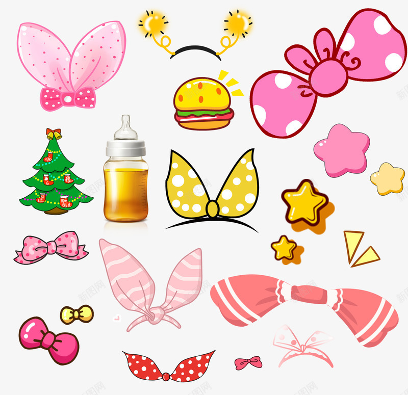 蝴蝶结集合psd免抠素材_88icon https://88icon.com 发箍 圣诞树 奶瓶 星星 粉红色 蝴蝶结 黄色 黄蝶