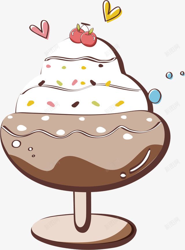 冰激凌png免抠素材_88icon https://88icon.com 卡通线条 巧克力味 心形 甜美冰激凌 草莓