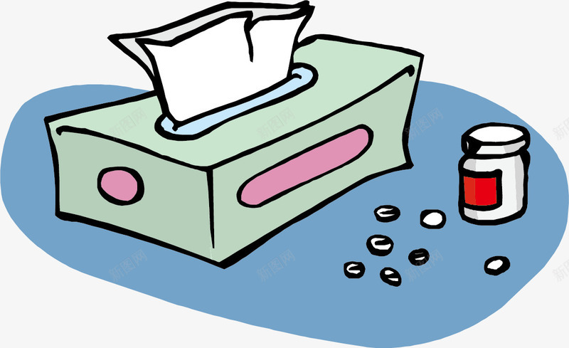 纸抽和药品png免抠素材_88icon https://88icon.com 卫生纸 插画 纸张 药片 药罐