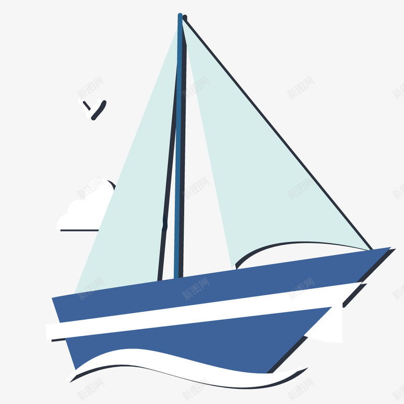 蓝色帆船装饰图矢量图ai免抠素材_88icon https://88icon.com 帆船 蓝色 装饰图 矢量图