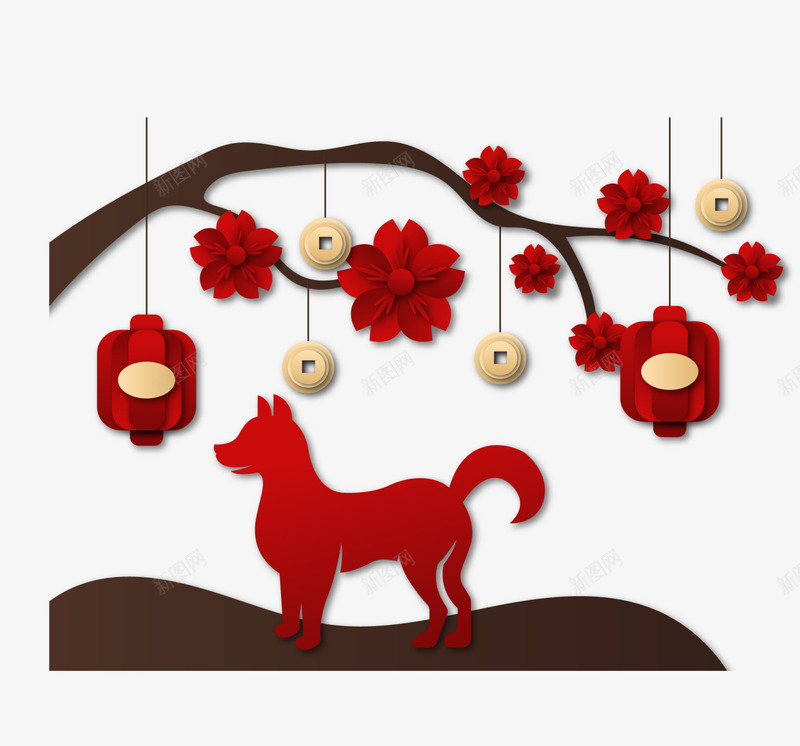 新年红色灯笼挂饰png免抠素材_88icon https://88icon.com 小狗剪纸 新年灯笼 新春灯笼 灯笼挂饰 红色小狗 红色灯笼