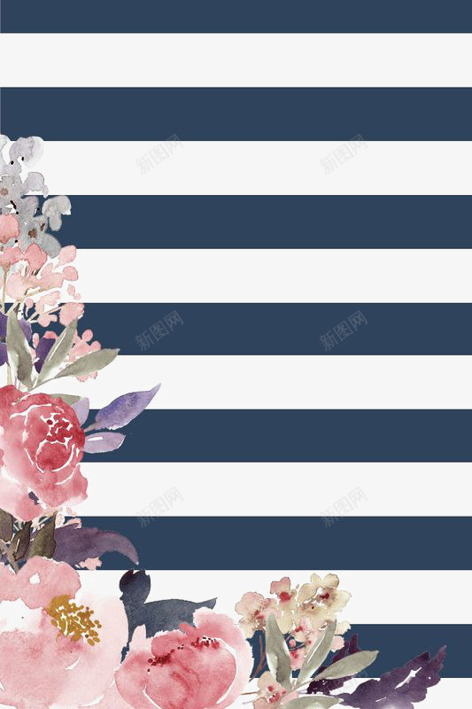 蓝色条纹水彩花psd免抠素材_88icon https://88icon.com 条纹 水彩 背景 花